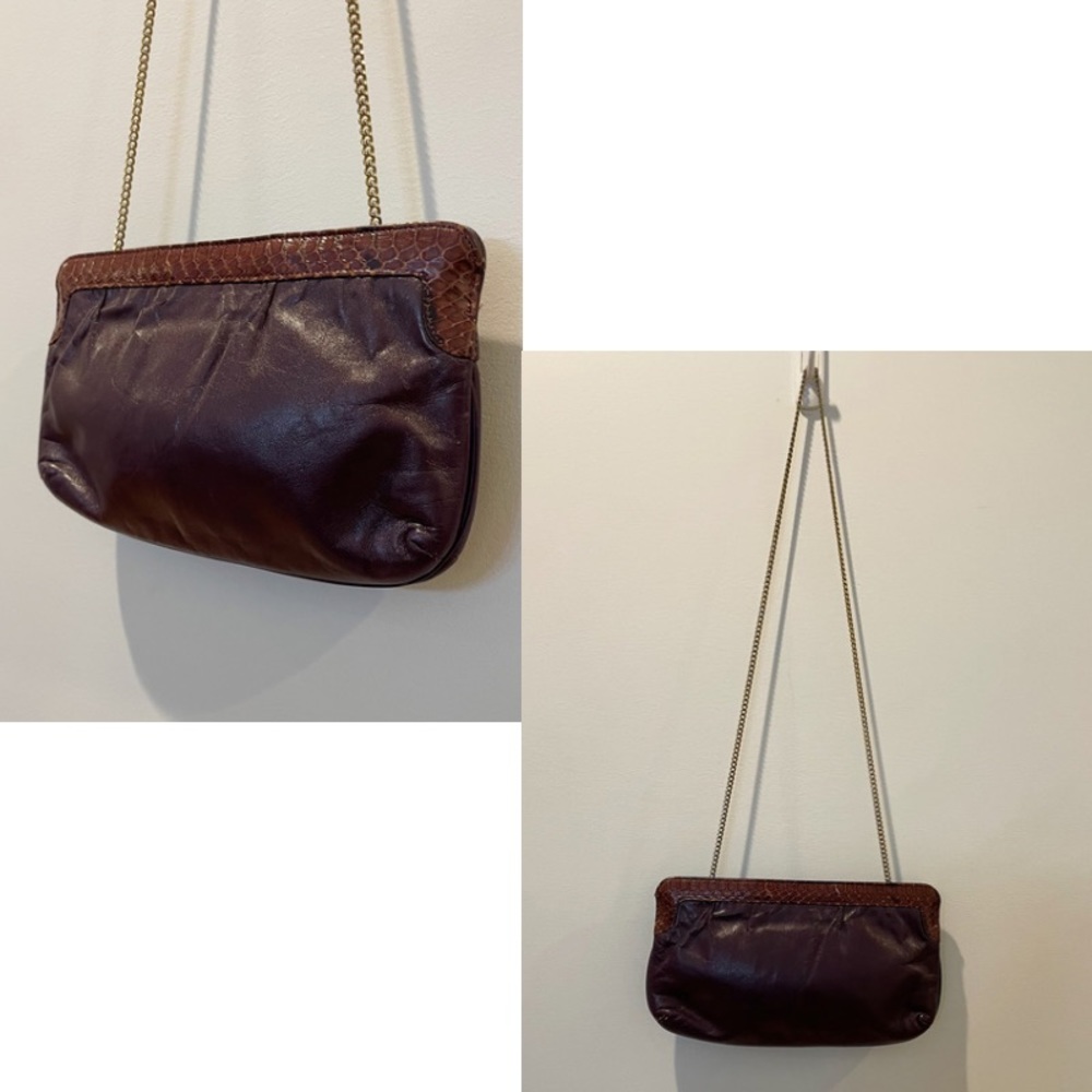 Vintage 70s Bags by Supreme Purple Leather and Snakeskin Handbag w/Chain Strap